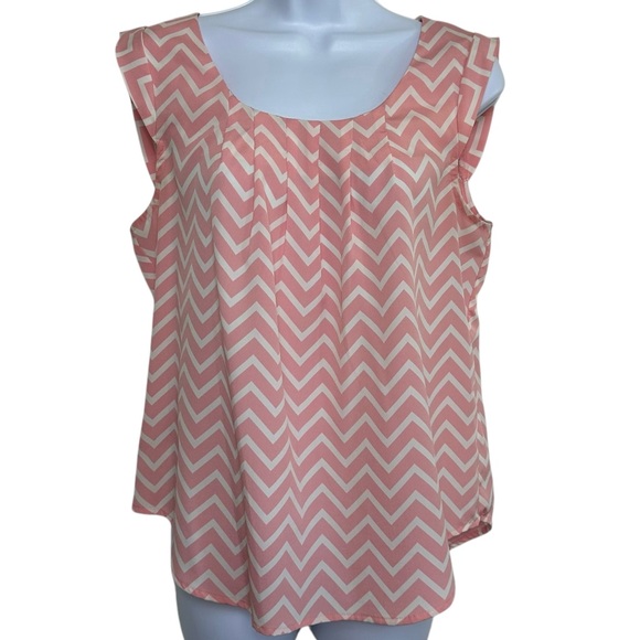 Candie's Pink and White Chevron Zig Zag Cap Sleeve
Blouse Women’s Large - Picture 1 of 11
